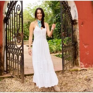 NWT Sundance Sz L White Eyelet Arezzo Embroidered Maxi Dress Cotton Boho Angel